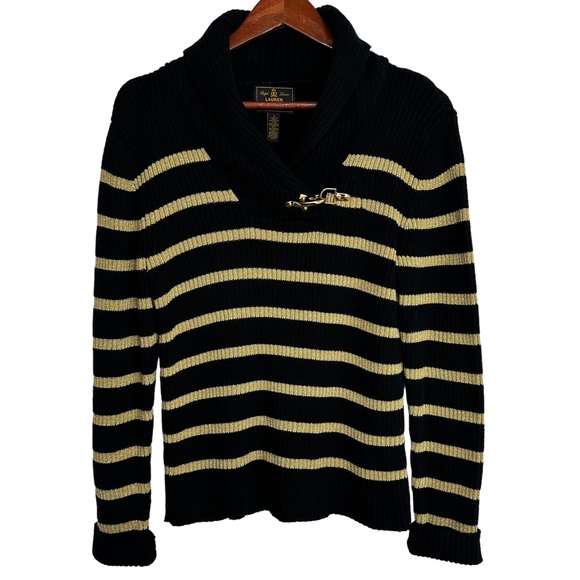 Ralph Lauren Black Label Sweaters - Ralph Lauren Black Label Shaw Neck Fisherman Sweater Gold Lobster Clasp Sz Large